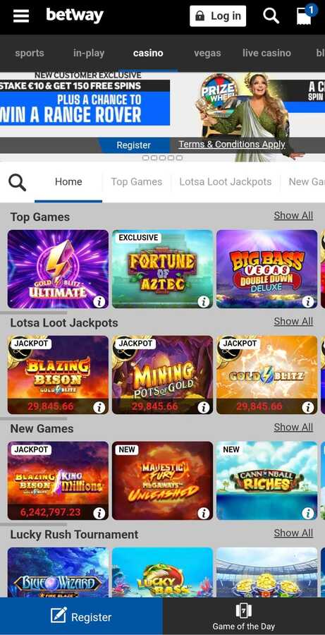 Betway Ireland Casino Homepage