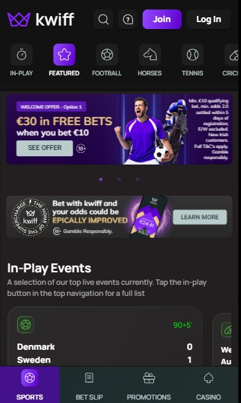 Kwiff Ireland Homepage