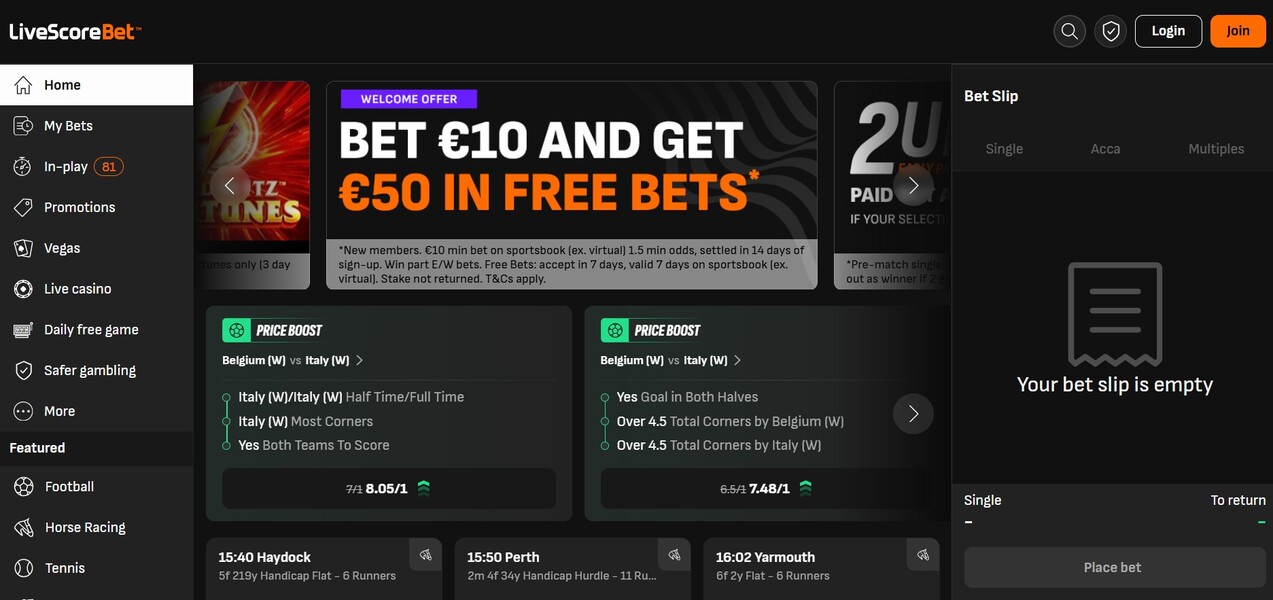 LiveScoreBet Homepage Ireland pc