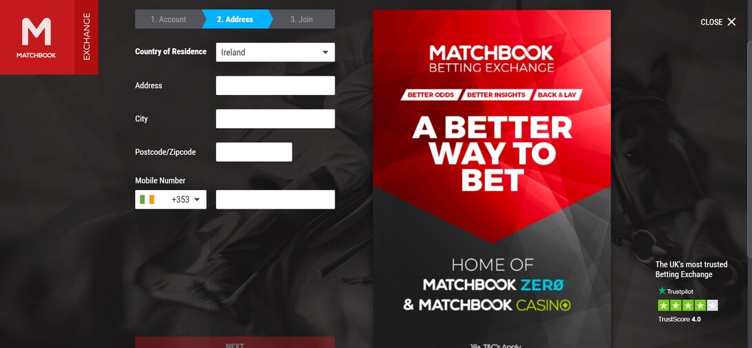 Step 2 login Matchbook IReland
