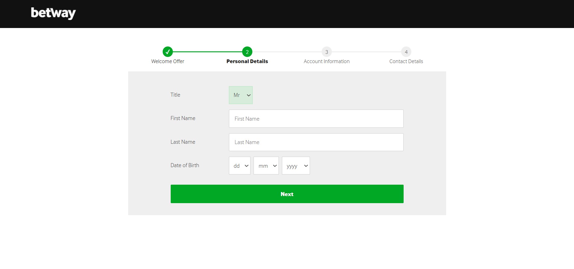 Step 3 Betway Register