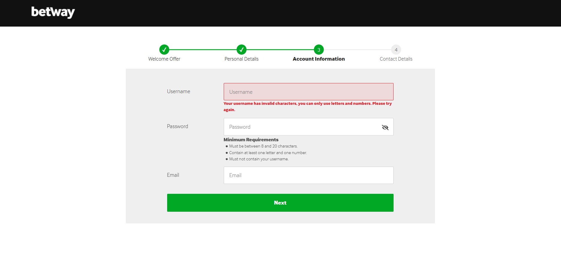 Step 4 Betway Register