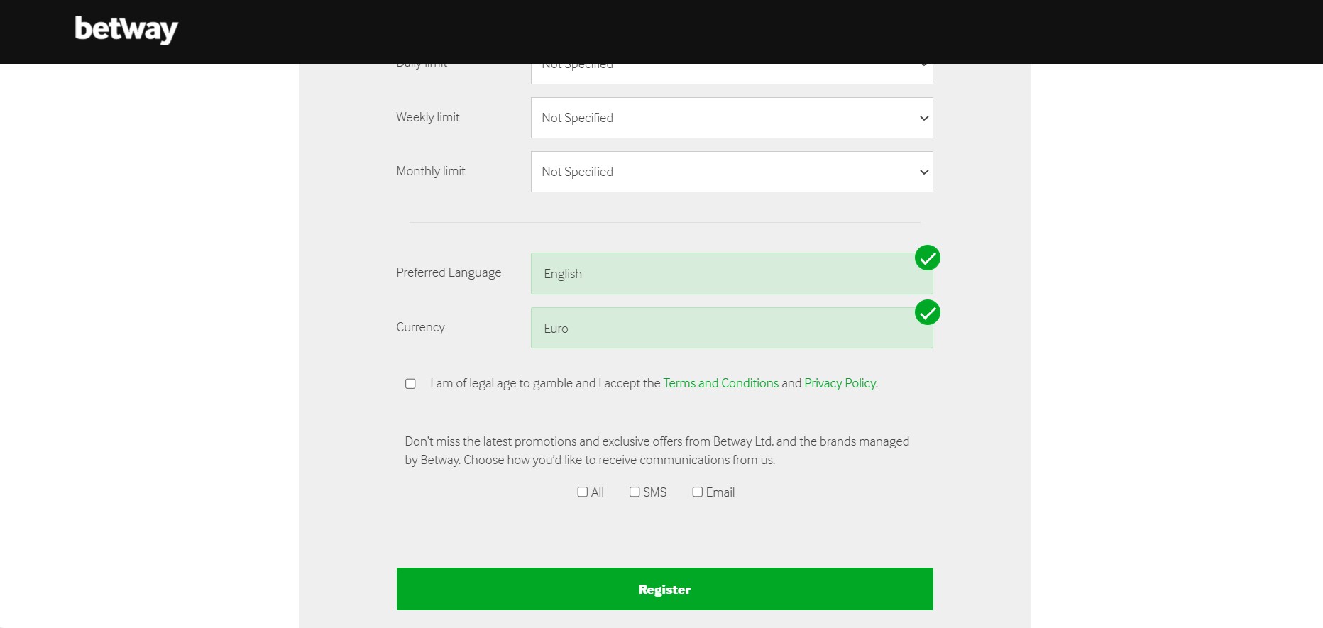 Step 6 Betway Register