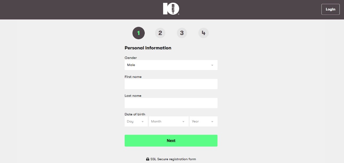 10bet register step 1