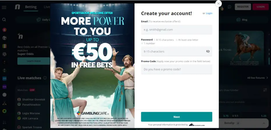 Schermata di registrazione Novibet