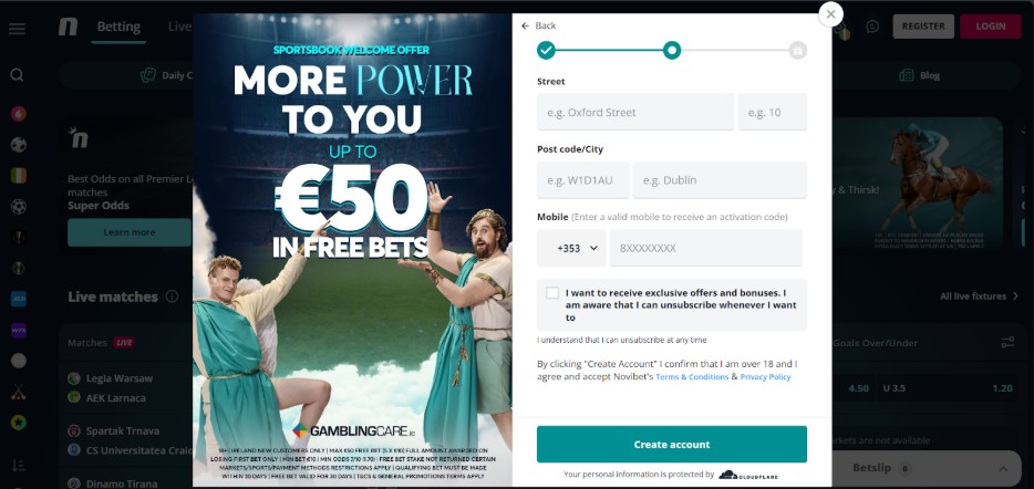 Ireland Novibet Sports Register Step 4