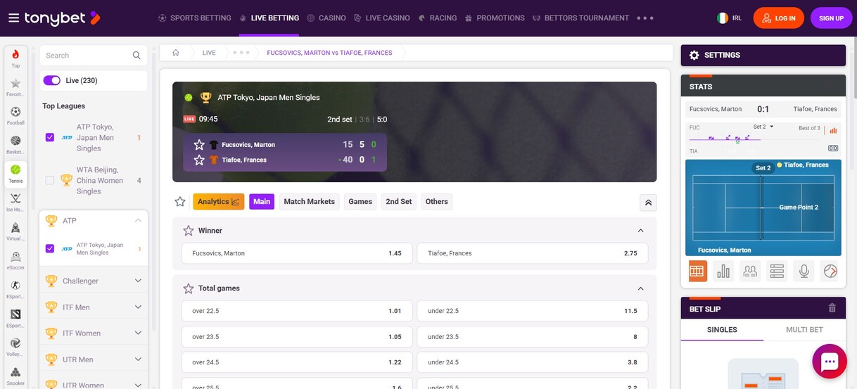Livebetting Tonybet Ireland