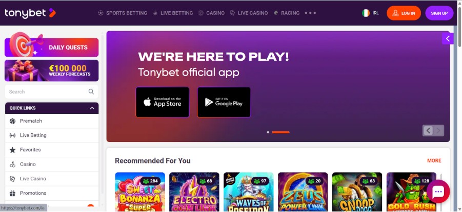 Registration Step1 Ireland Tonybet