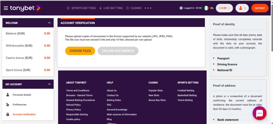 Registration Step5 Ireland Tonybet