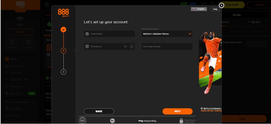 888sport Registration Ireland Step3