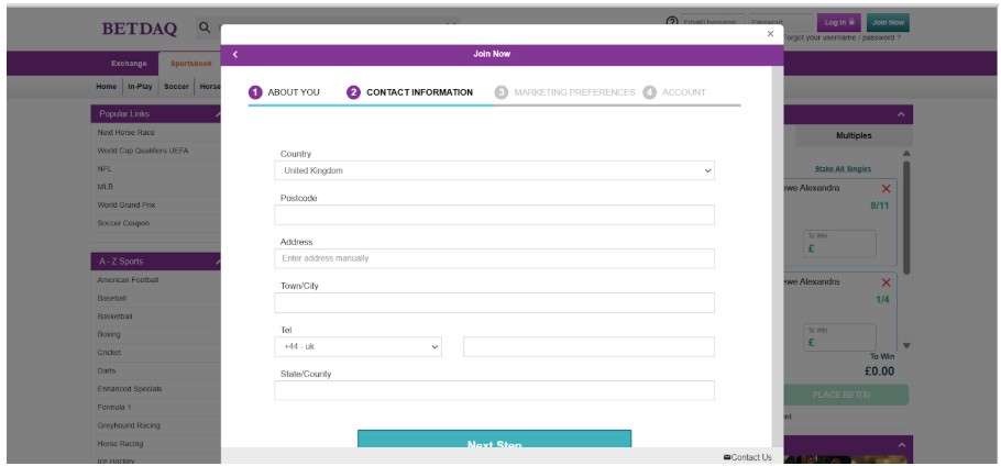 Betdaq Ireland Sports Registration Step3