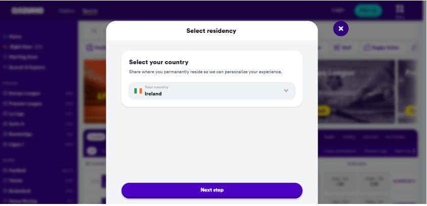 Casumo Ireland Registration Step1