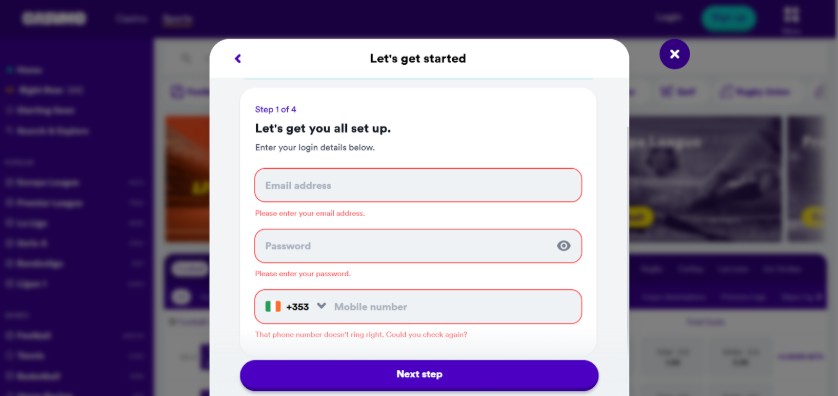 Casumo Ireland Registration Step3