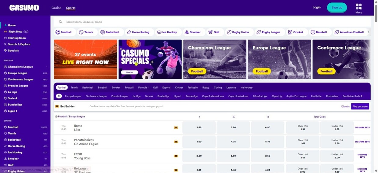 Casumo Sports Homepage Ireland