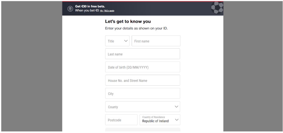 Ladbrokes Ireland Sports Registration Step3