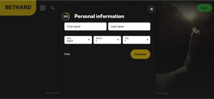Bethard Bookmaker Ireland Registration Step3