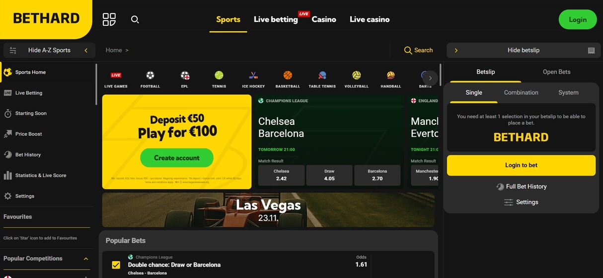 Bethard Ireland Sportsbook Homepage pc