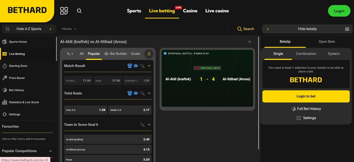 Bethard Ireland Sportsbook Live Betting pc