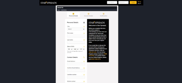 Starspreads Ireland Registration Step2