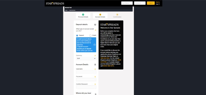 Starspreads Ireland Registration Step3
