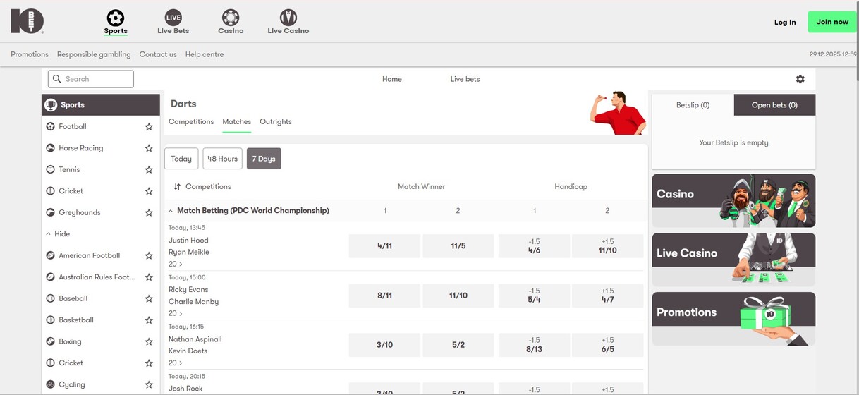 10bet Darts Betting Ireland pc