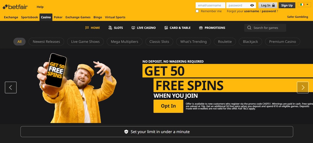 Betfair Ireland Casino Homepage pc