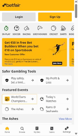Betfair Ireland Sportsbook Homepage