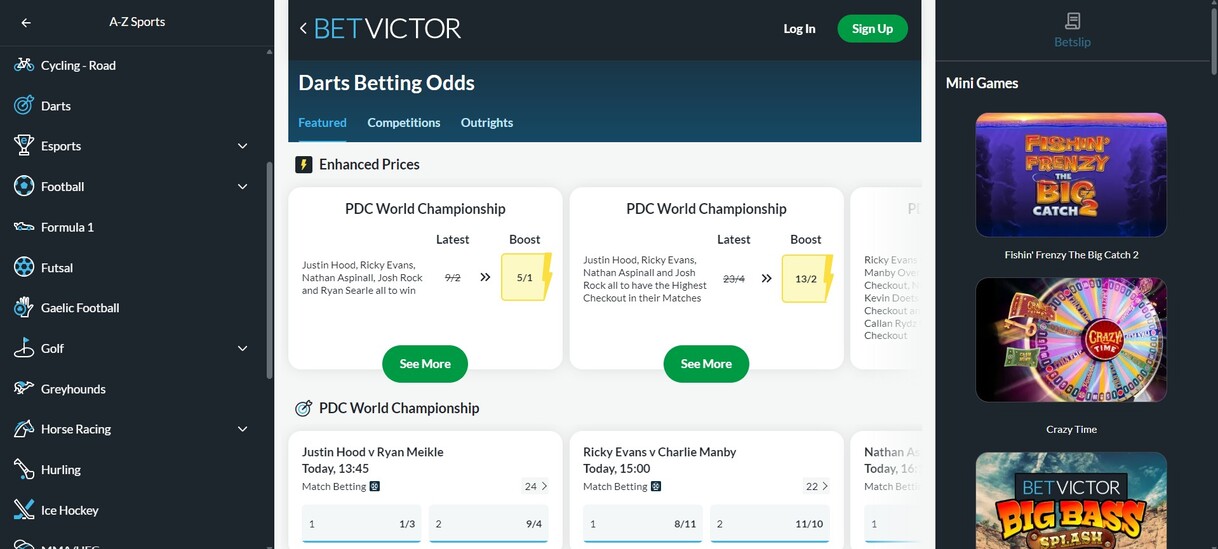 Darts Betting Betvictor Ireland pc
