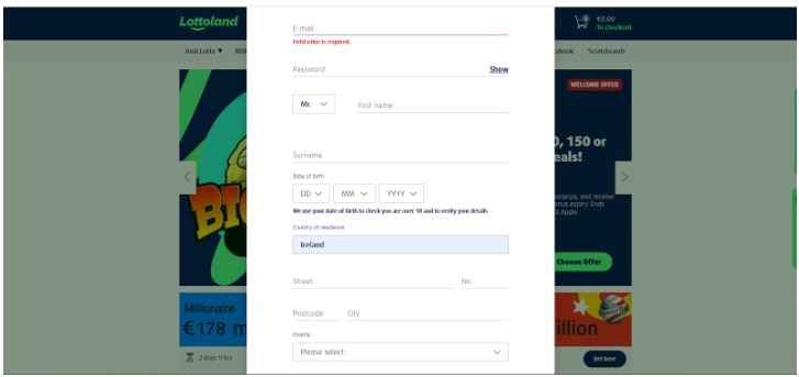 Lottoland Sportsbook Ireland Registration Step2