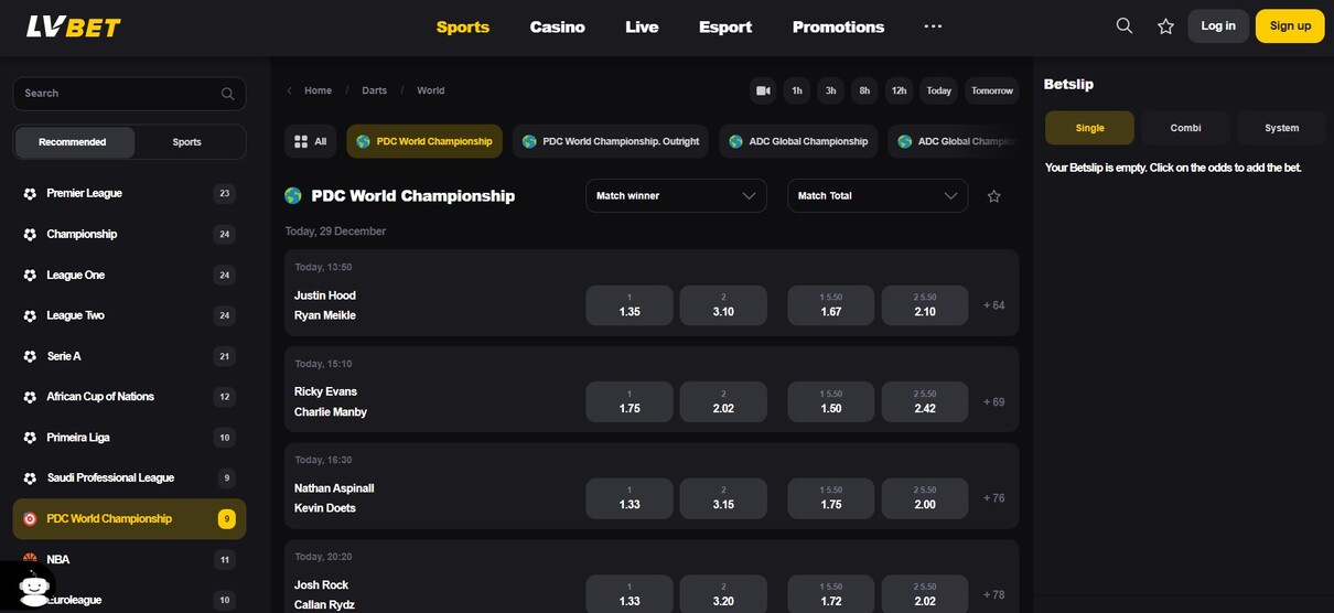 LVBet Darts Betting Ireland pc