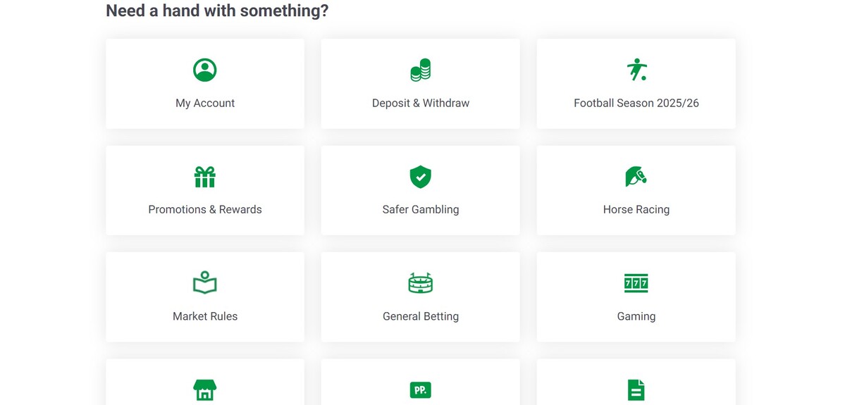 PaddyPower Help Section Ireland pc