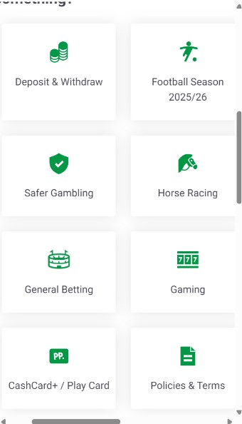PaddyPower Help Section Ireland