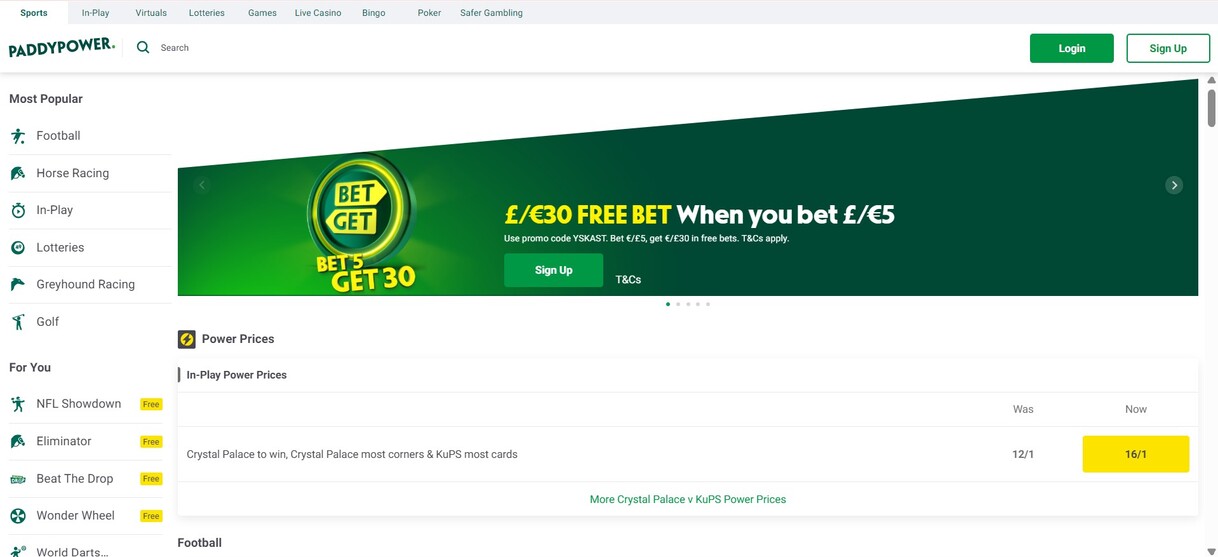 PaddyPower Homepage Sports Ireland pc