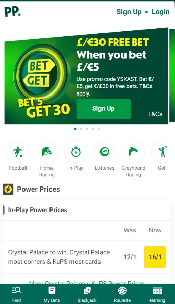 PaddyPower Homepage Sports Ireland mobile