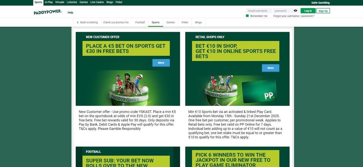 PaddyPower Promotions Sports Ireland pc