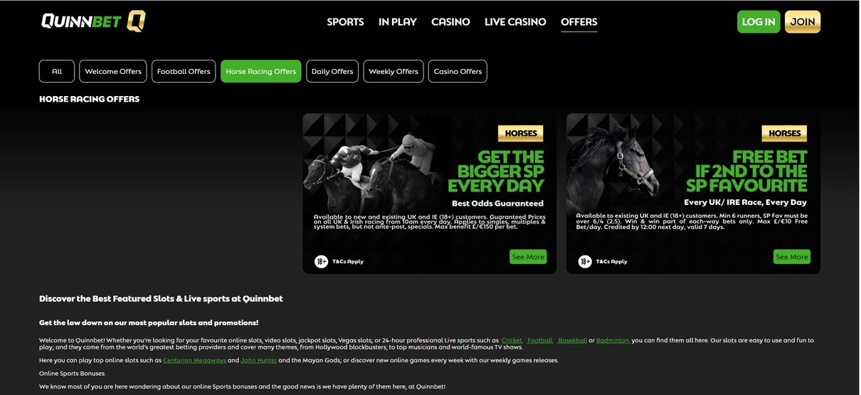 Quinnbet Ireland Offers Horse Racing pc