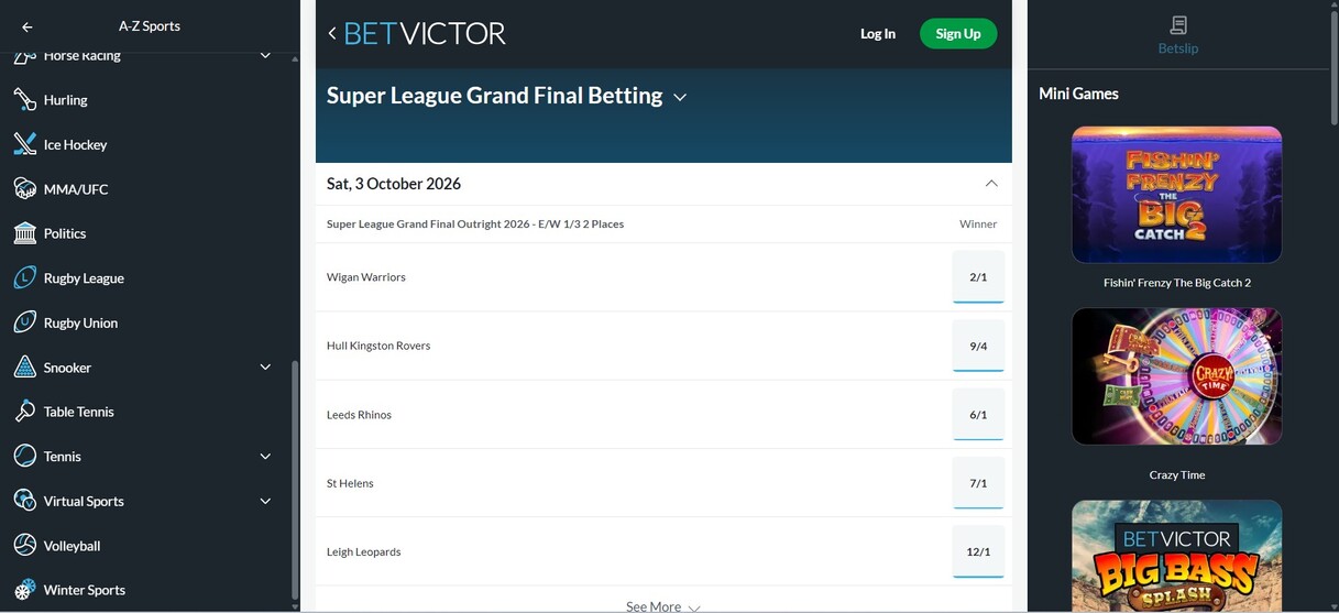 Rugby League Betting Betvictor Ireland pc