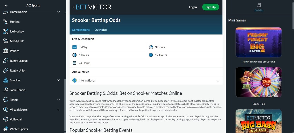 Snooker betting Betvictor Ireland pc