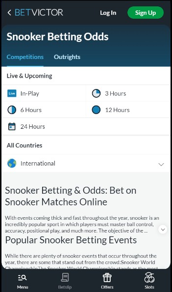 Snooker betting Betvictor Ireland