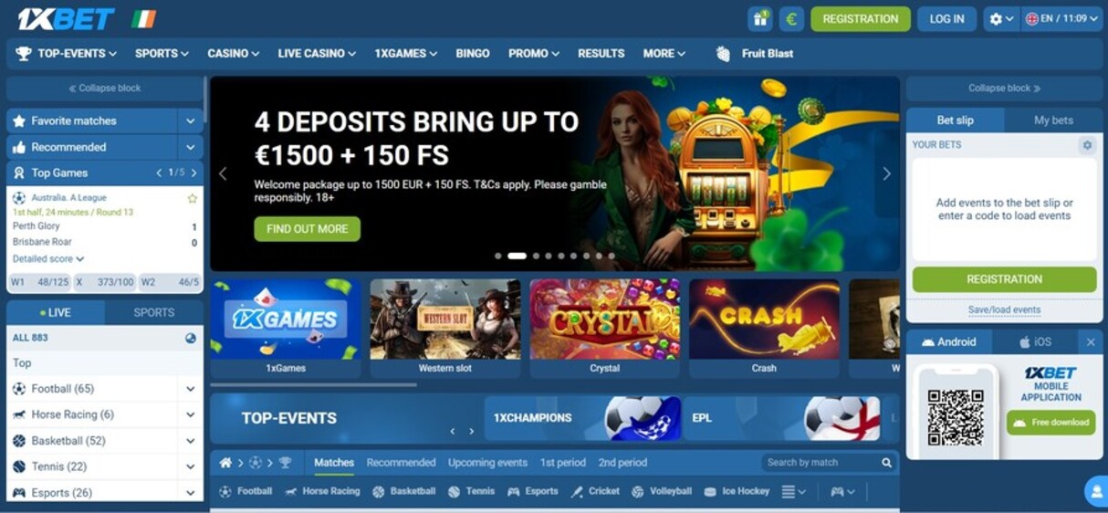 1xBet Ireland Sportsbook Homepage pc