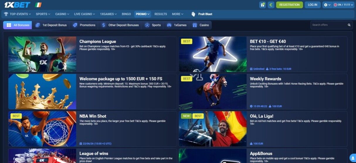 1xBet Ireland Sportsbook Promotions pc