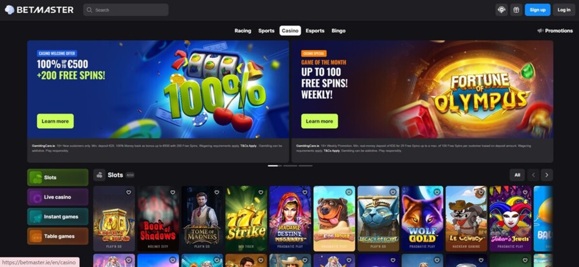 Betmaster Ireland Casino Homepage pc