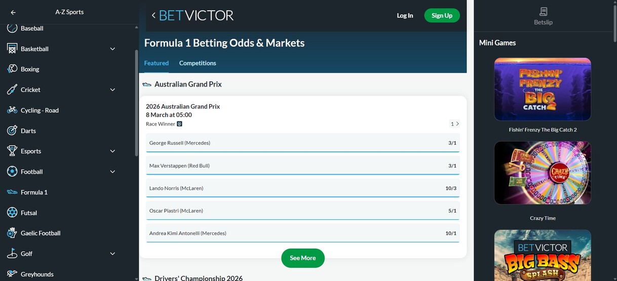 Betvictor Ireland Formula1 betting pc
