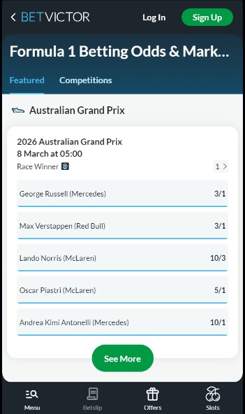 Betvictor Ireland Formula1 betting