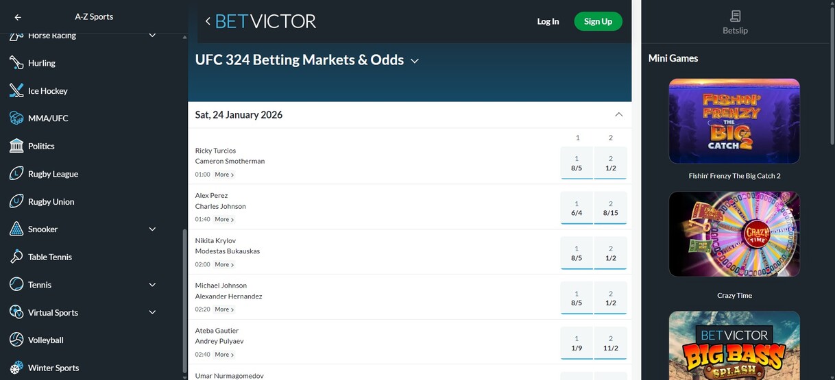 Betvictor Ireland UFC betting pc