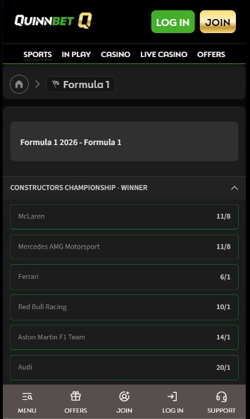 Quinnbet Ireland Formula1 betting