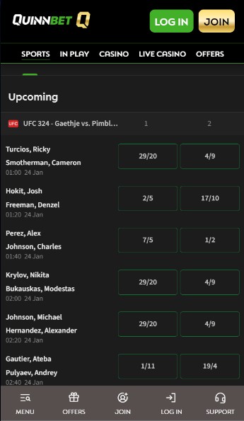 Quinnbet Ireland UFC betting