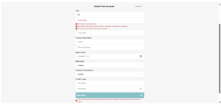 Spreadex Ireland Registration Step2