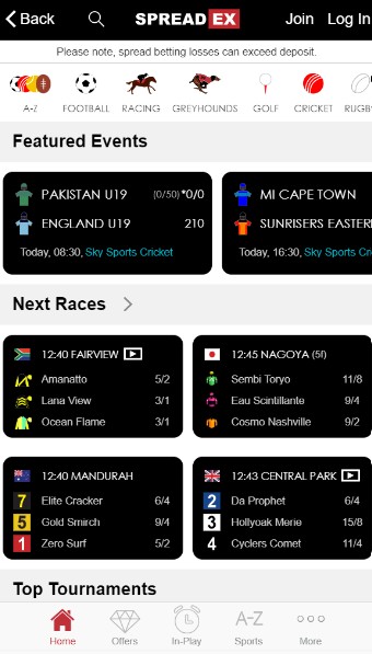 SpreadEx Ireland Sportsbook Homepage