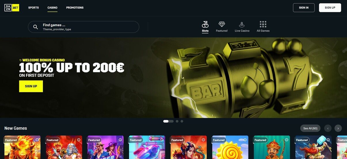 DaznBet Casino Homepage Ireland pc